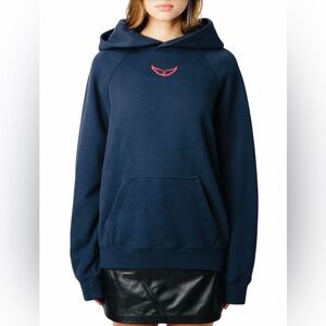 ZADIG & VOLTAIRE THE GEORY TELEPHONE EMBELLISHED COTTON GRAPHIC HOODIE.